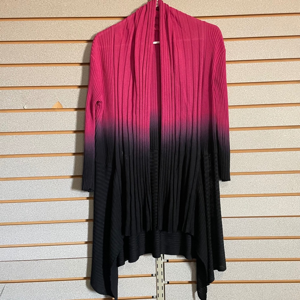 Pink Black Ombre Open Front Ribbed Cardigan Asymmetrical Hem S/M Dive Designs‎